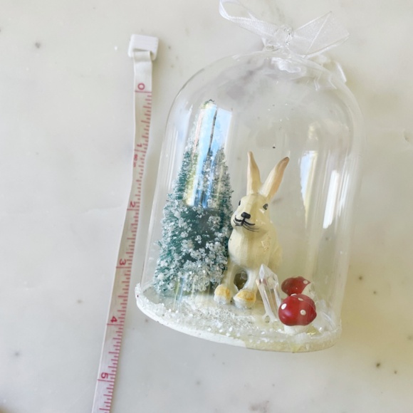 Christmas Ornament; Winter Rabbit with Tree, Mushrooms and Crystals, Terrarium - Picture 9 of 12